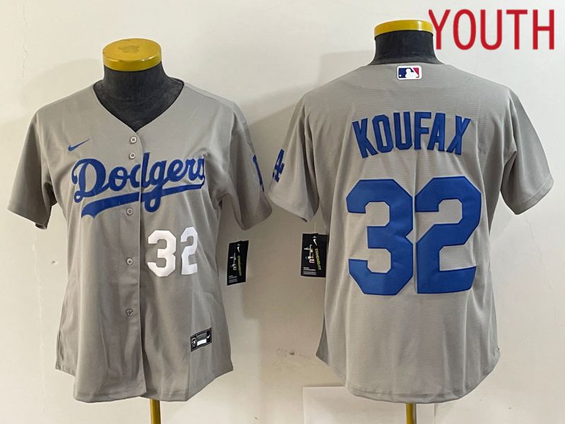Youth Los Angeles Dodgers 32 Koufax Grey Game Nike 2024 MLB Jersey style 3